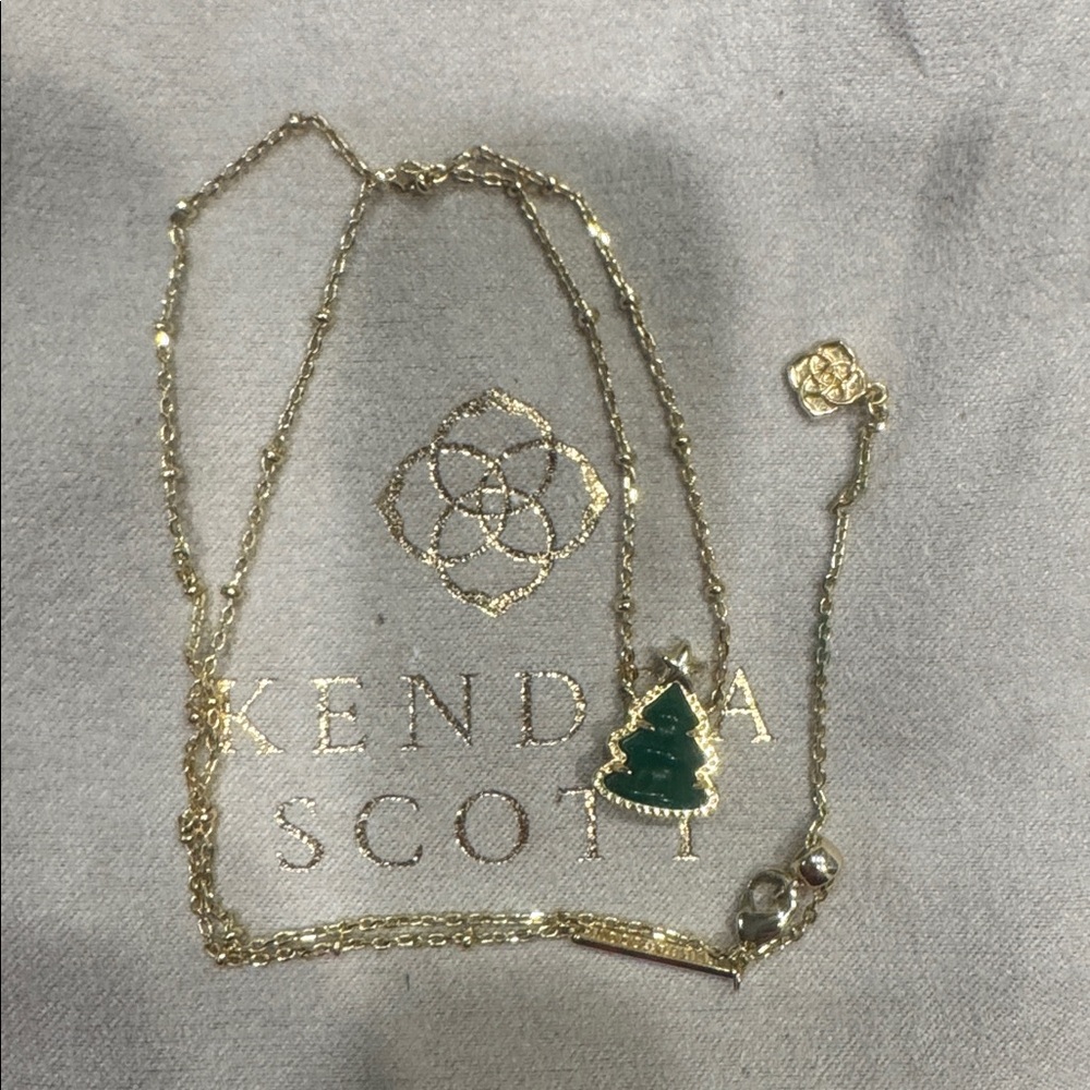 Kendra Scott Gold Necklace with Green Tree Charm